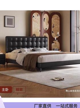 床主卧意式极简黑色中古风轻奢华夫格床现代简约高箱储物床