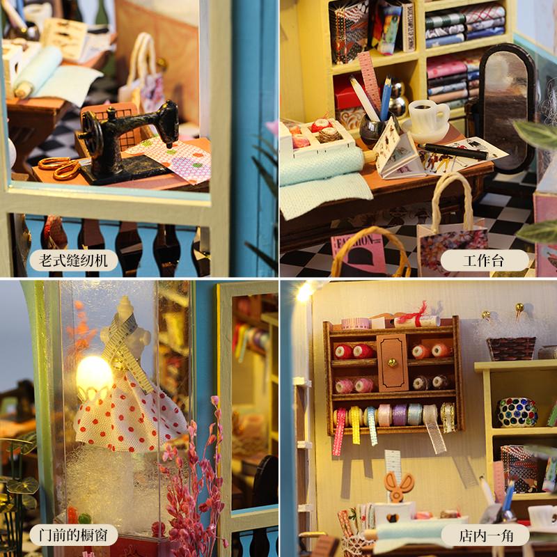 手工文艺裁缝店diy小屋微缩小房子建筑模型玩具生日手工制作礼物