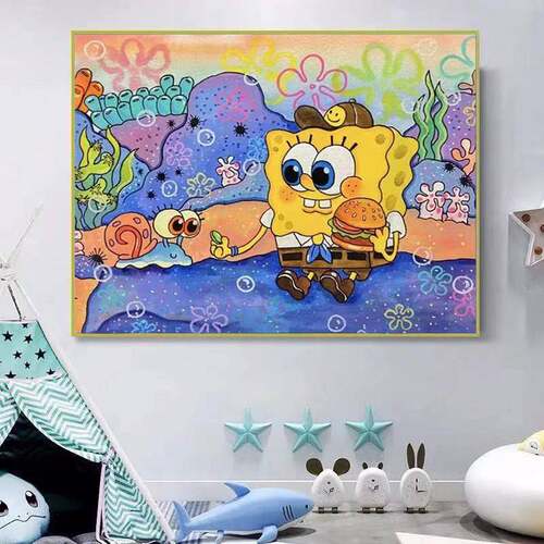 卡通钻石画2025新款满钻海绵宝宝动漫手工5d点贴钻十字绣儿童卧室