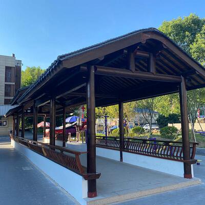 古建文化长廊防腐木葡萄架走廊连廊花架亭子碳化木质景观工程凉亭