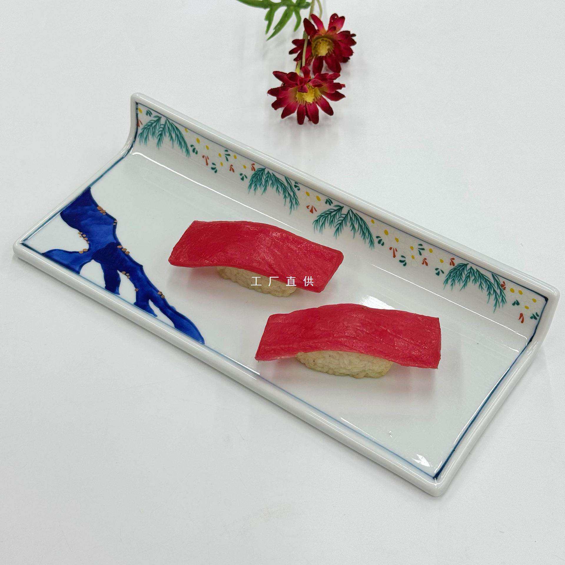 创意料理餐具和风手绘寿司盘复古长条刺身盘长方形日料烤肉盘