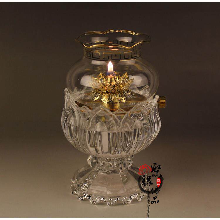 高档供灯水晶莲花供油灯灯 堂酥油灯防风佛前长明佛灯 佛台供具佛