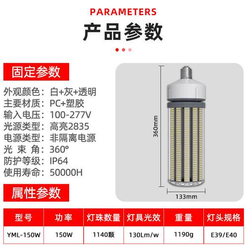 50W足功1玉率超仓强散热LED米灯灯泡工厂库E39/E40螺口541工矿灯