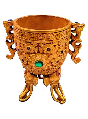 金属工艺品大象腿酒杯仿古做旧老铜鎏金镶嵌宝石酒杯摆件古玩