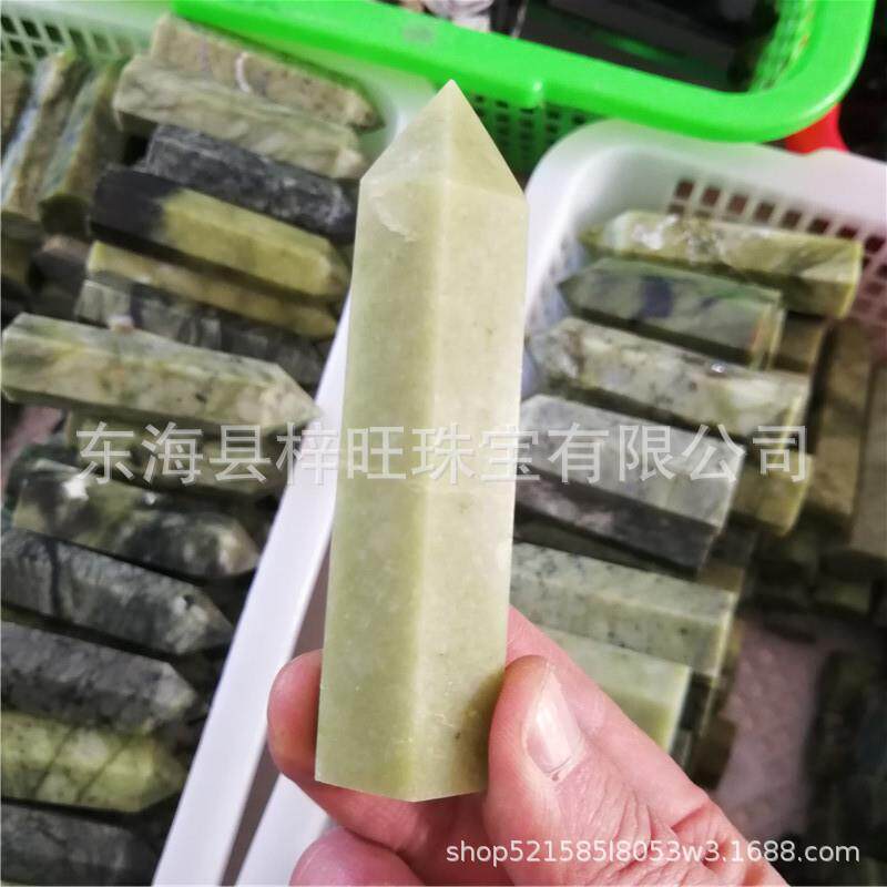天然水晶原石打磨岫玉水晶六棱单尖柱能量石魔棒热销产品