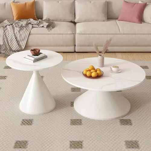 意奢桌子民宿茶几奶油小户型客厅家用网板式组合岩红圆形风轻茶几