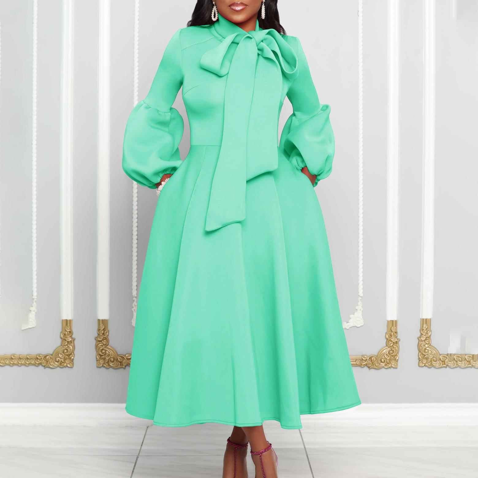 Dress Waist High Skirt Large Tie Bow Sleeve Puff Spring