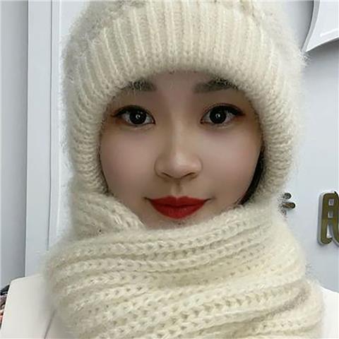 帽子女秋冬季帽子围巾一体松鼠绒风雪帽加绒毛线帽加绒护耳针织帽