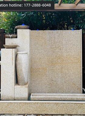 流水墙石材水幕墙屏风室外庭院鱼池背景露台造景假山定制石头摆件