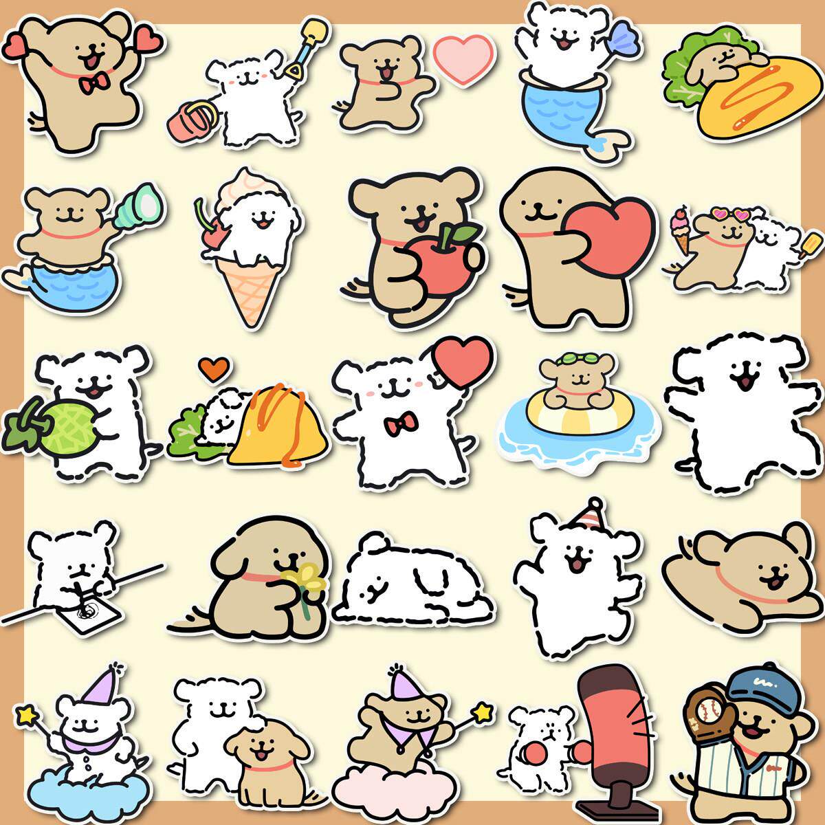 线条小狗手账马尔济斯犬贴纸卡通笔记本电脑DIY创意装饰素材贴画