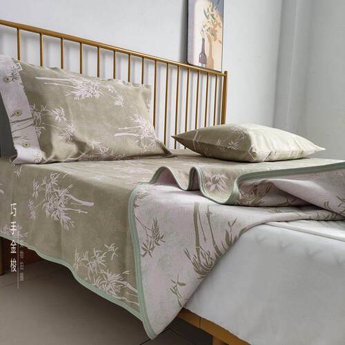 巧手金梭高端大提花老粗布凉席双面全棉老粗布床单夏空调凉席三件