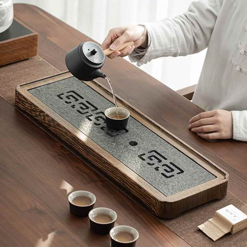 鸡翅木乌金石茶盘简约家用储水排水双用茶台茶几实木沥水茶海