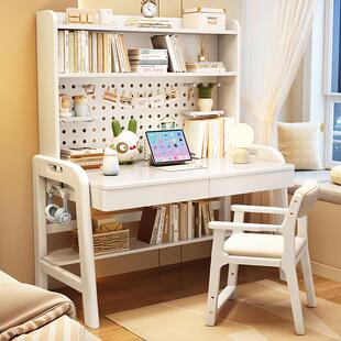 实简木书书架一体桌QFS洞洞板儿学桌习桌家用办公桌约电童脑桌可