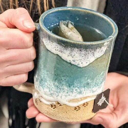 Paw Print Shoreline Mug, Shoreline Paw Ceramic Coffee Cup,