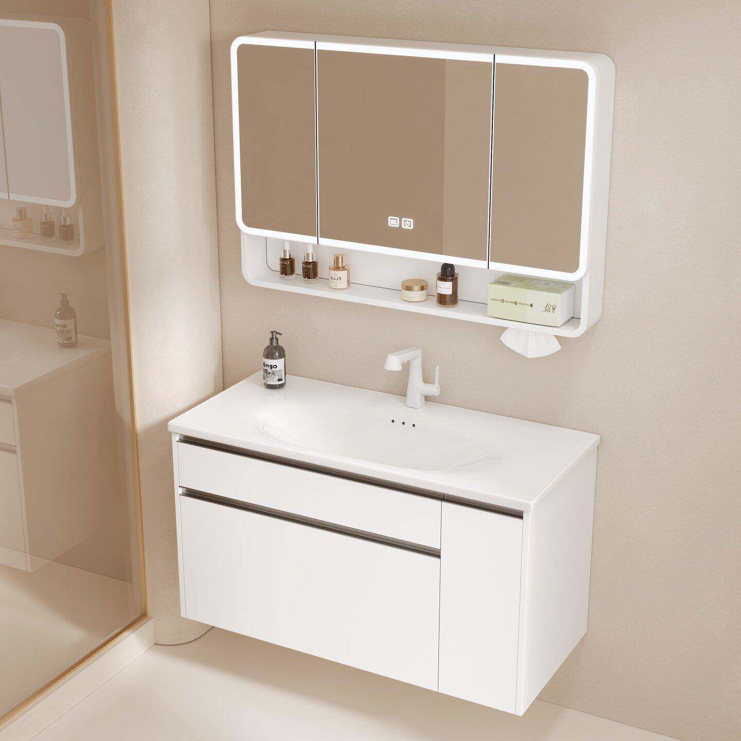 日式拉篮蜂窝铝浴室柜组合鸡蛋盆防水带收纳陶瓷一体洗手洗脸盆柜