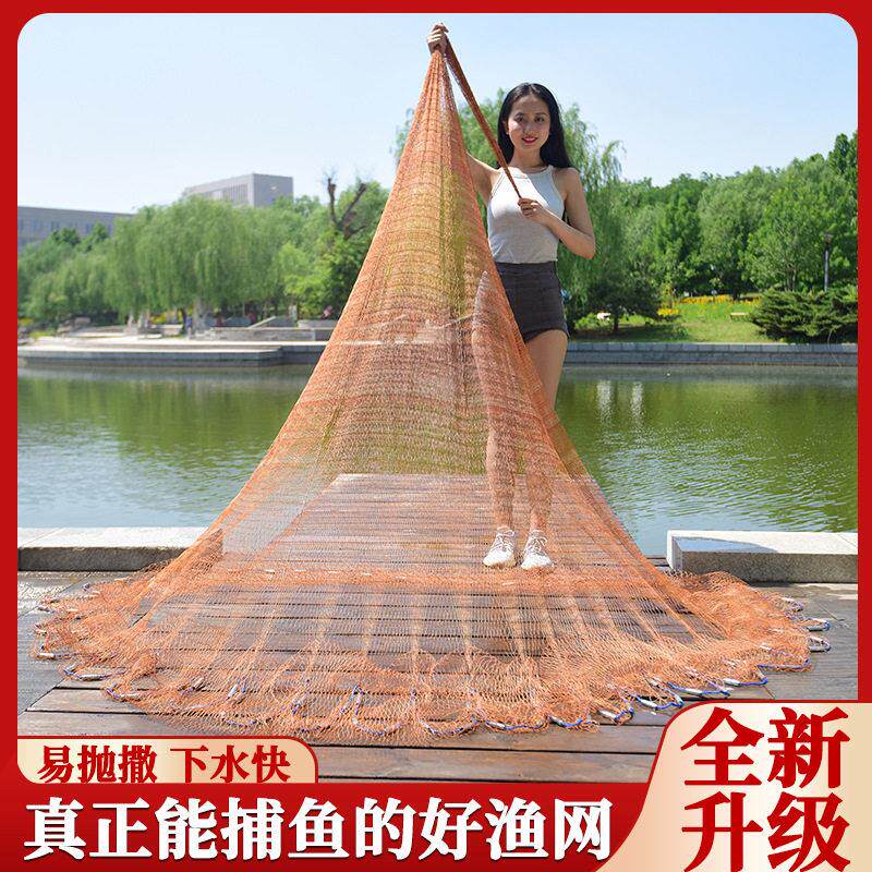 老式撒网传统手撒网手抛网二指网眼渔网旋网轮胎线加重铅坠捕鱼网