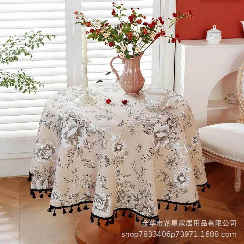 美式圆形餐桌艺轻奢高级感遮丑台客厅家用小圆桌茶几防尘,居家布艺,桌布,淘宝优惠券,粉丝福利购,淘宝优惠卷