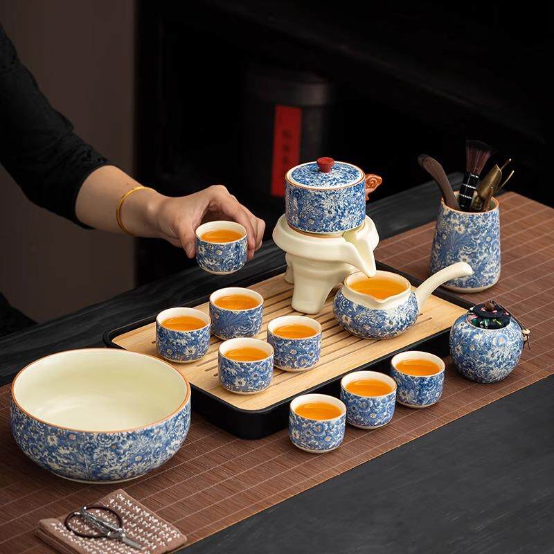 汝窑繁花自动茶具套装陶瓷茶壶整套家用中式复古精致懒人泡茶神器