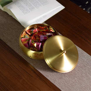 黄铜贴画带盖茶洗干果盒建水洗茶器杯洗茶道中式 复古功夫茶具配件