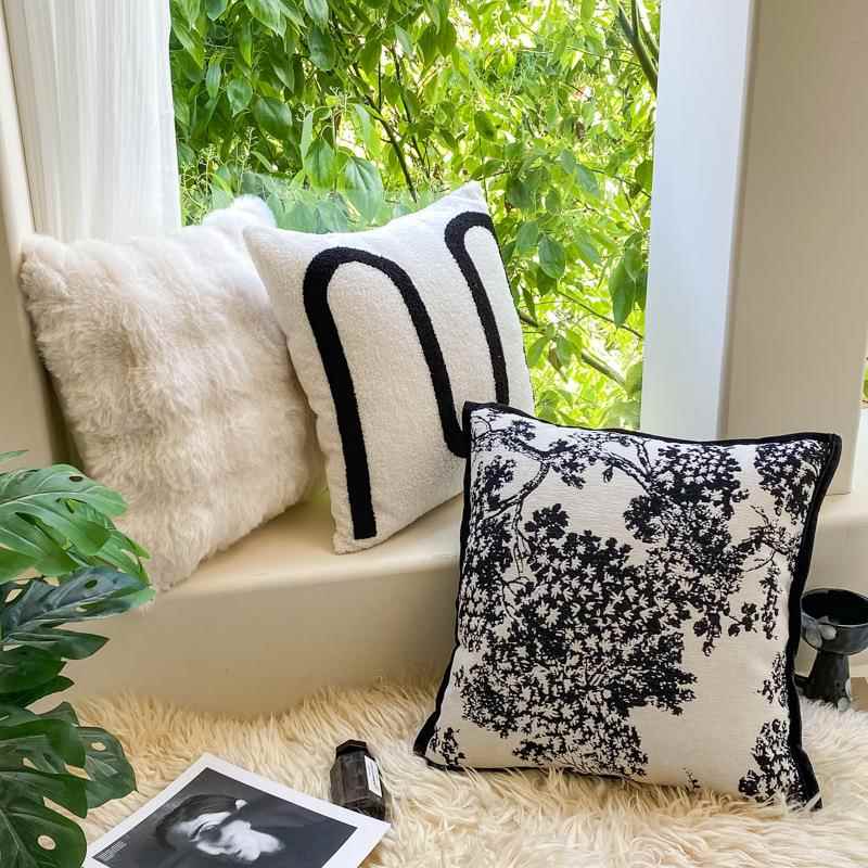 全棉帆布文艺高端沙发客厅抱枕配饰装饰简约高级感抱枕套黑白格子