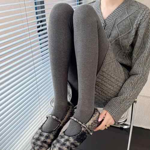 打底袜秋冬季烟灰色连裤袜女加厚加绒咖色保暖打底裤竖条纹1009k