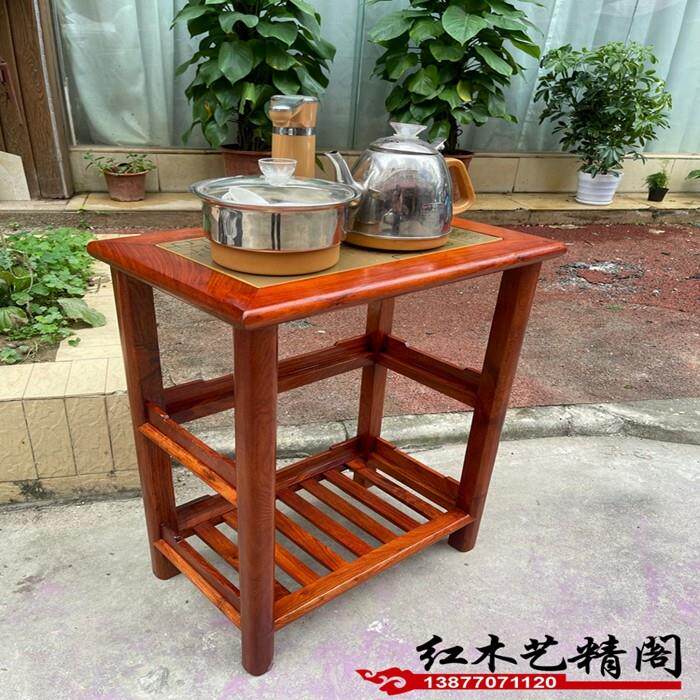 新中式茶水柜红木茶几功夫小茶桌缅甸花梨木整装实木茶水架方形