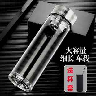 带盖子玻璃杯男士个人专用茶杯单层加厚耐热细长水杯大容量可携式