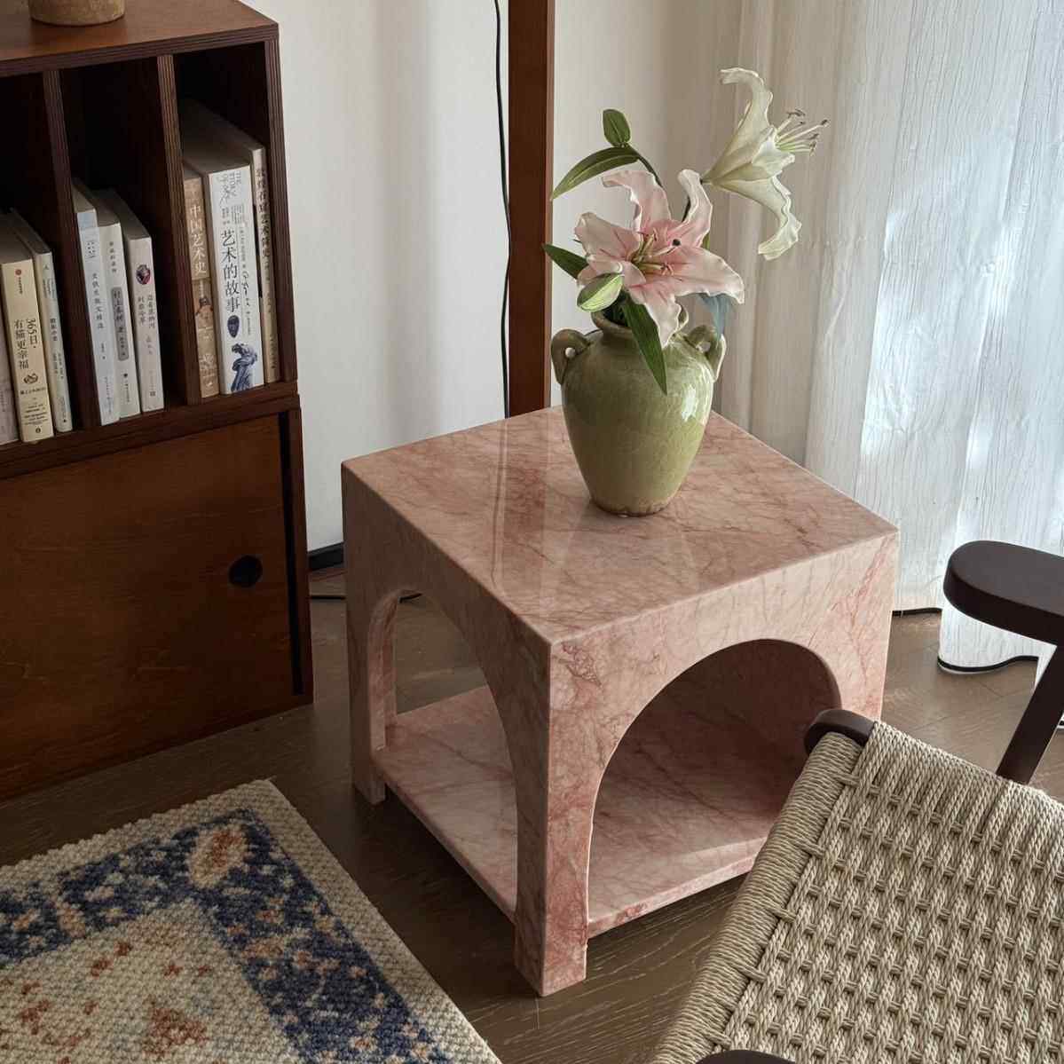 法式风拱门边几宝歌丽粉天然大理石边几家用客厅沙发边几