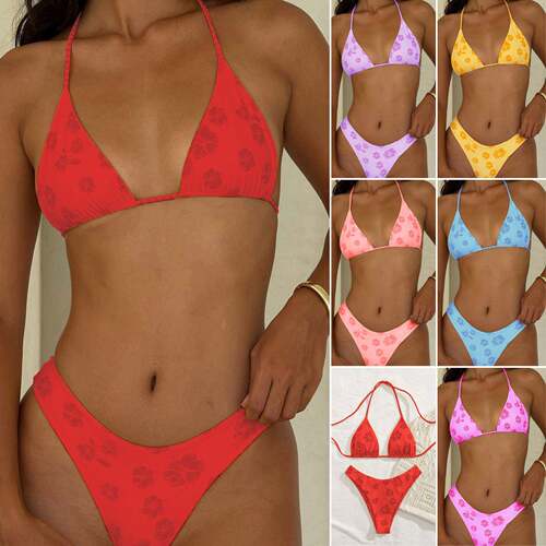 Women ' s Vibrant Floral Print Triangle Bikini Set , Two -