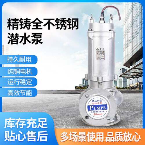 WQ(D)S304/316全不锈钢污水潜水电泵国标法兰系列220/380V铸造款