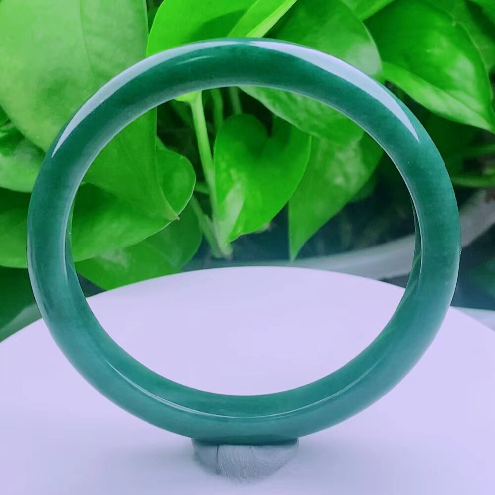 58圈口 天然真品翡翠玉镯 好种水润细腻冰蓝水满色正圈手镯37.56g