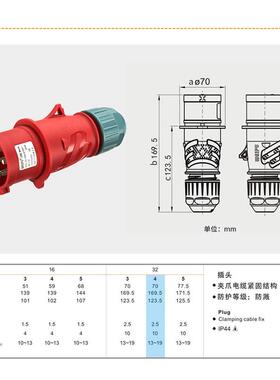 WEIPU 威浦工业插头 连接器 航空插头TYPR283（32A4芯）IP44