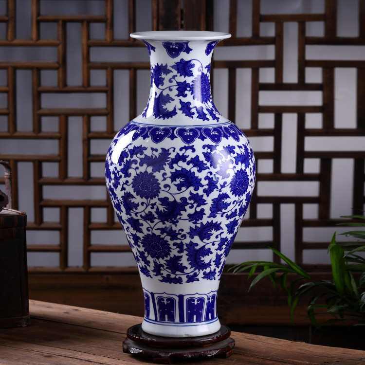 花瓶釉莲工艺品装饰下陶瓷青花瓷花瓶彩缠摆件时尚枝古典现代酒柜