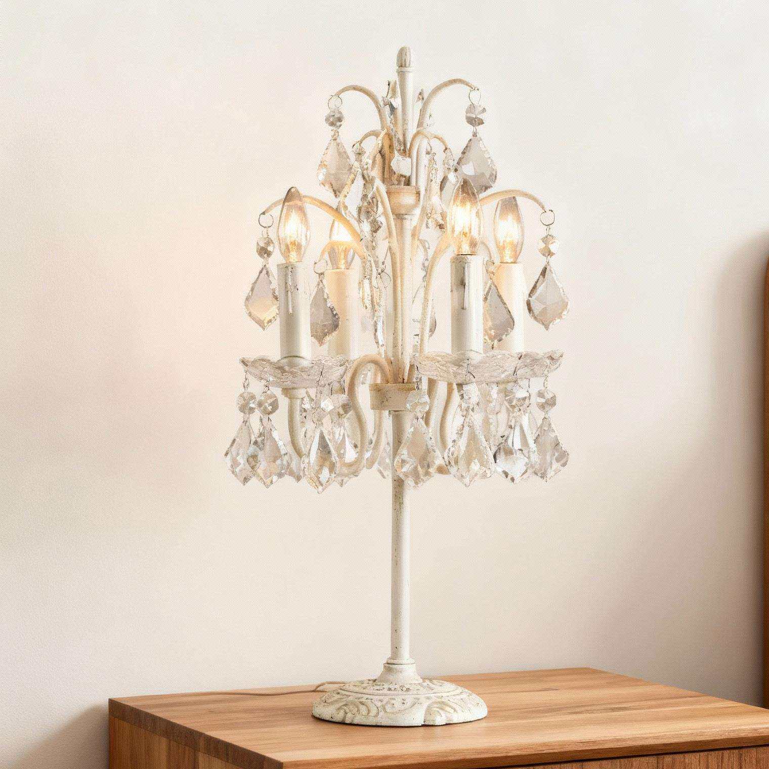 美式复古铁艺卧室床头灯水晶台灯法式浪漫婚房灯具公主房创意台灯