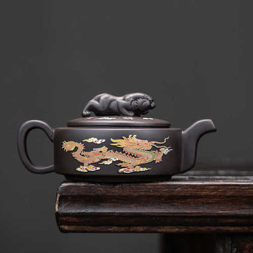 logo龙凤泡茶变色卧虎藏龙遇热茶壶歌礼品的水凤鸣壶会唱紫砂壶壶