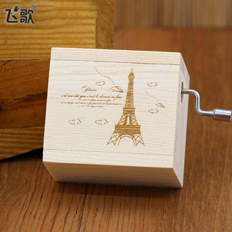 埃菲尔铁塔手摇音乐盒木质迷你八音盒摩天轮创意生日小礼物