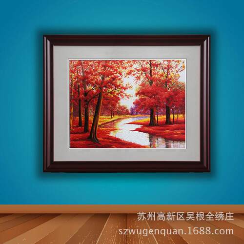 新款直销苏绣成品挂画客厅书房卧室带框装饰画苏州手工刺绣风景