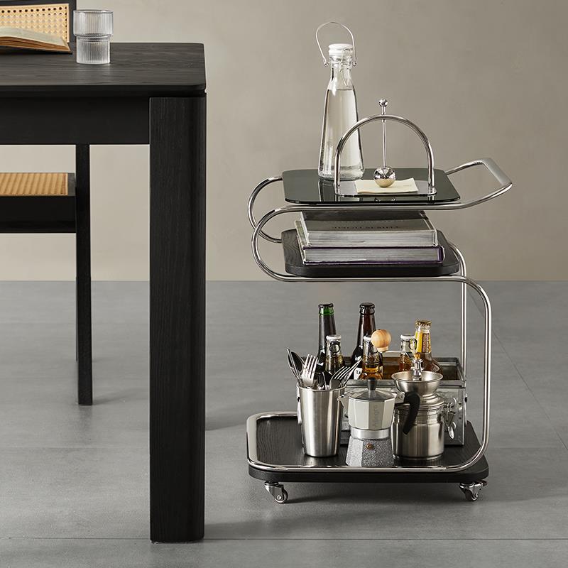 梵也家具云湾边几可移动方形玻璃茶几小推车带轮客厅床头沙发角几