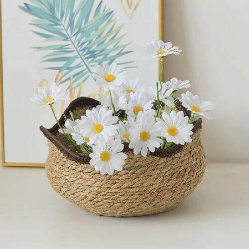 Handmade Straw Woven Flower Pot Planter Basket Woven