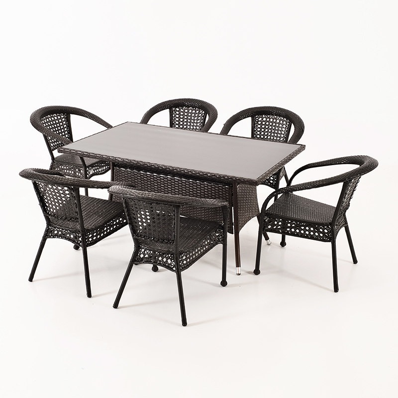 户外桌椅藤椅子茶几三件套阳台休闲玻璃桌组合庭院室外咖啡色家具