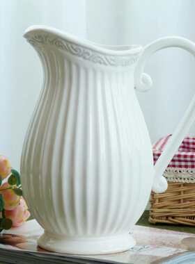 摆饰地中海简约现代白色陶瓷花壶花瓶 家居摆设工艺品