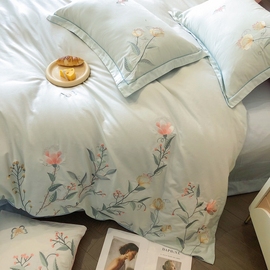 四件套全棉纯棉美式田园花卉刺绣床单被套4件套床上用品1.8m床笠