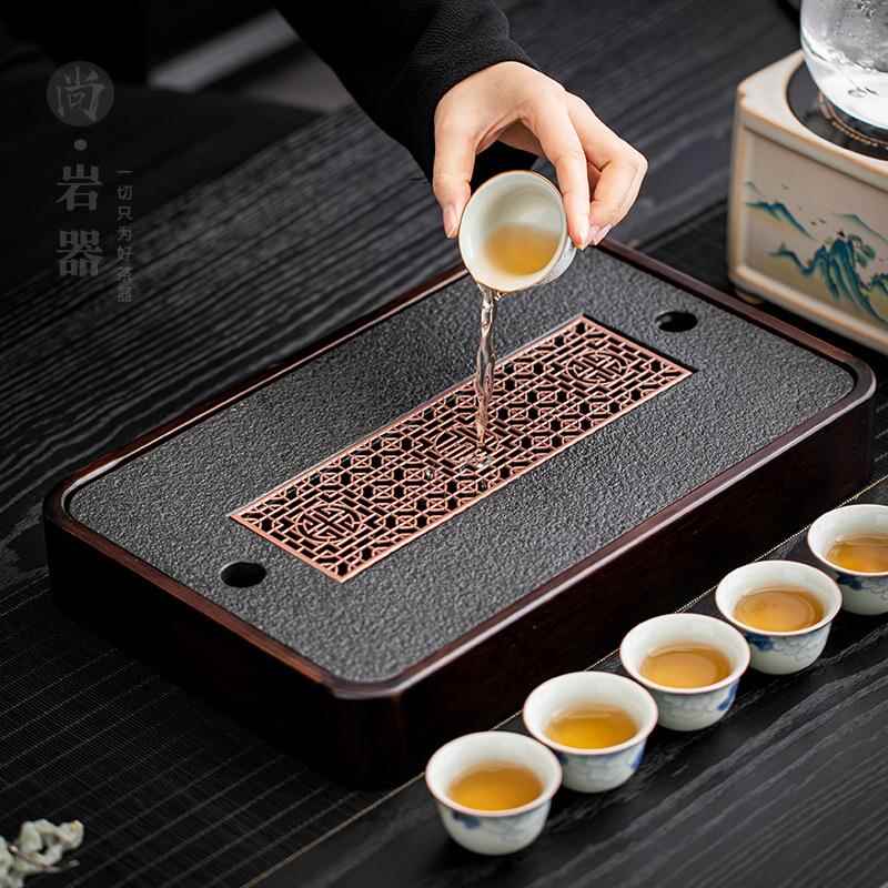 竹制茶盘家用储水茶台仿乌金石简约茶托盘排水茶托盘干泡小型茶海