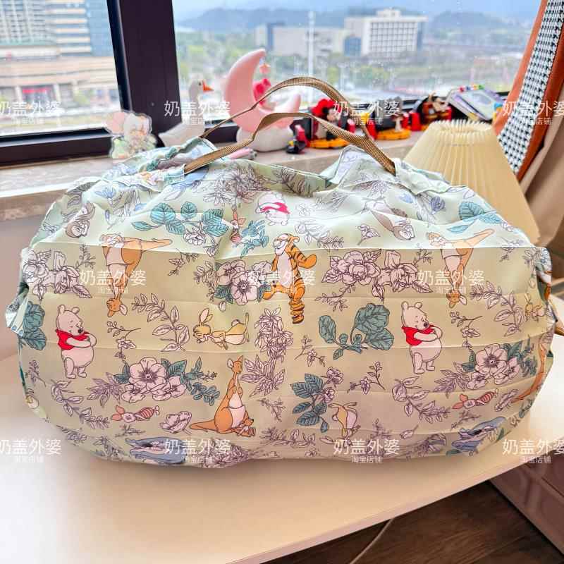 风琴褶折叠购物袋环保轻便防水布料购物旅行备用单肩大布袋卡通女