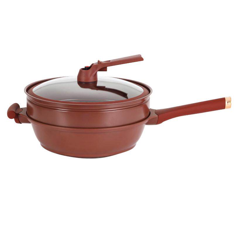 家用加厚紫砂锅微压不粘锅带蒸笼炒锅蒸炒无油烟陶土无涂层炒菜锅