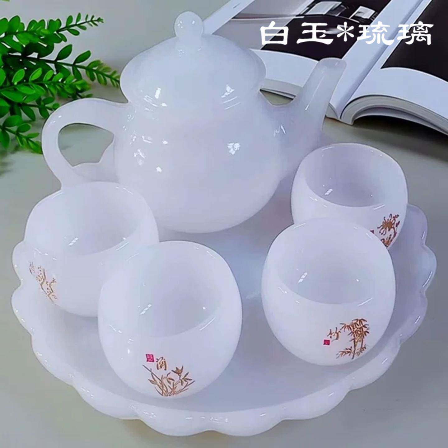汉白玉琉璃玉瓷茶壶整套送礼家用茶器梅花壶羊脂轻奢功夫茶具套装