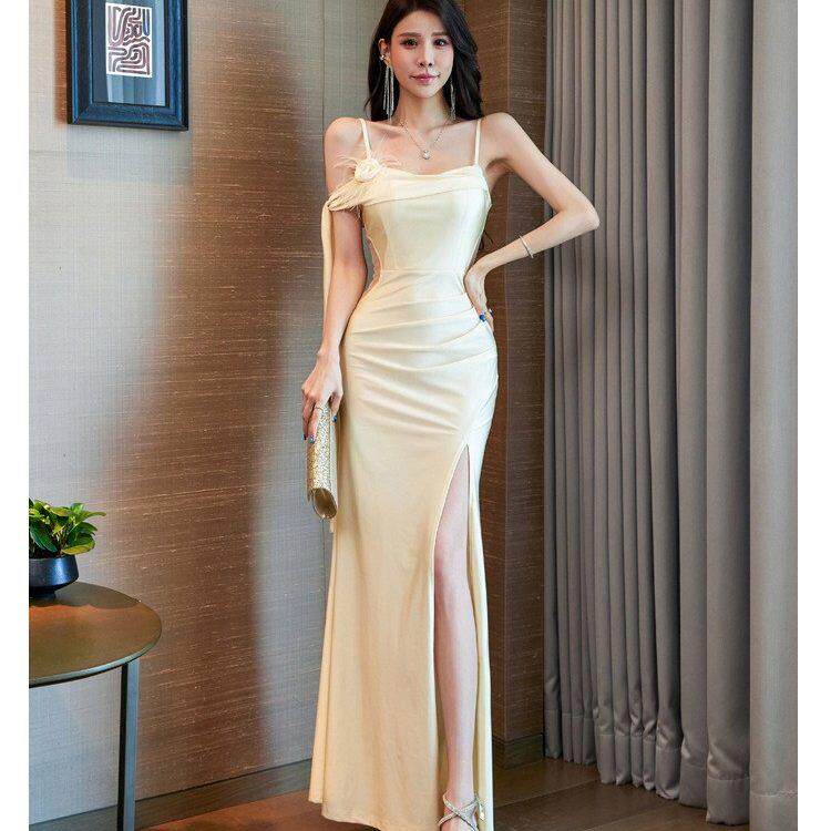 夜场上班衣服气质显瘦吊带辣妹长裙性感足浴柔式按摩技师礼服
