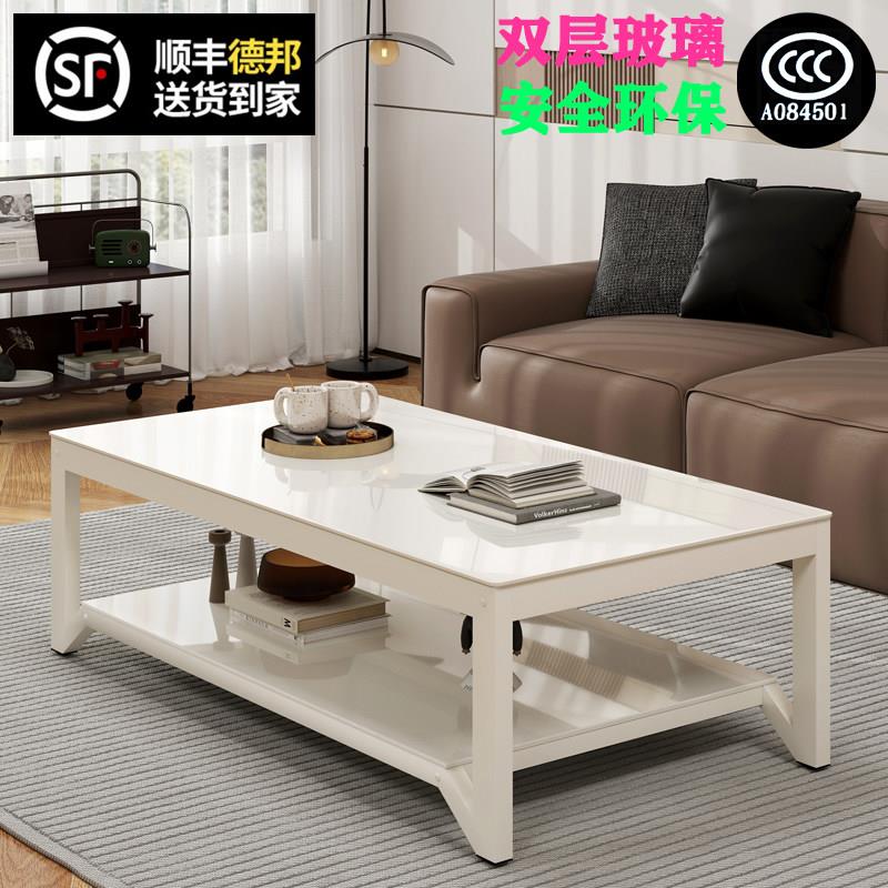 钢化玻璃茶几双层现代简约茶几桌小户型客厅加粗沙发边小桌矮桌子
