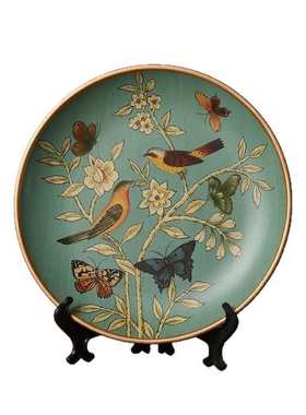 乡村装饰品玄关摆件看装饰客厅盘子陶瓷盘新款盘摆设摆美式样板房