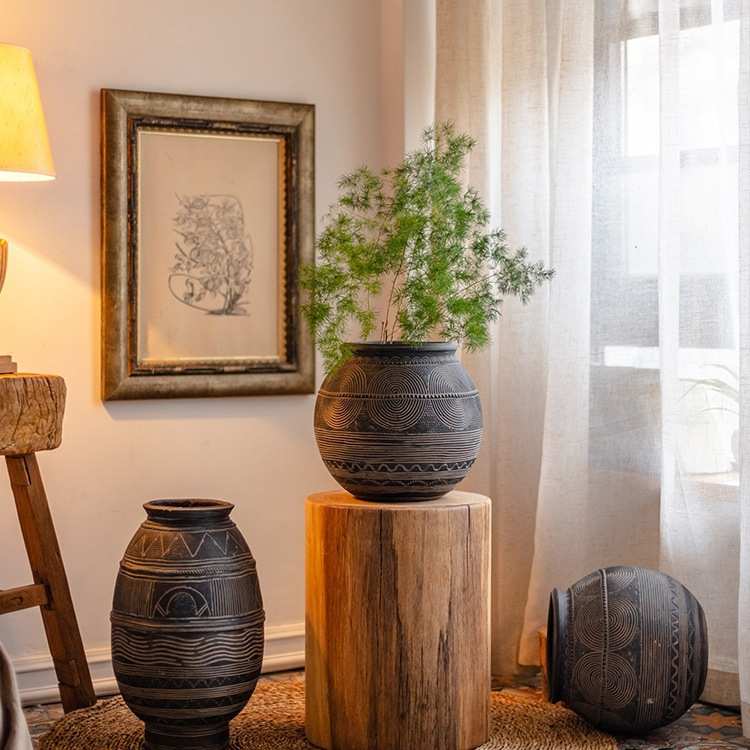 装饰民族陶罐土花瓶花盆培艺术复古罐风中器古水泥花瓦罐非洲